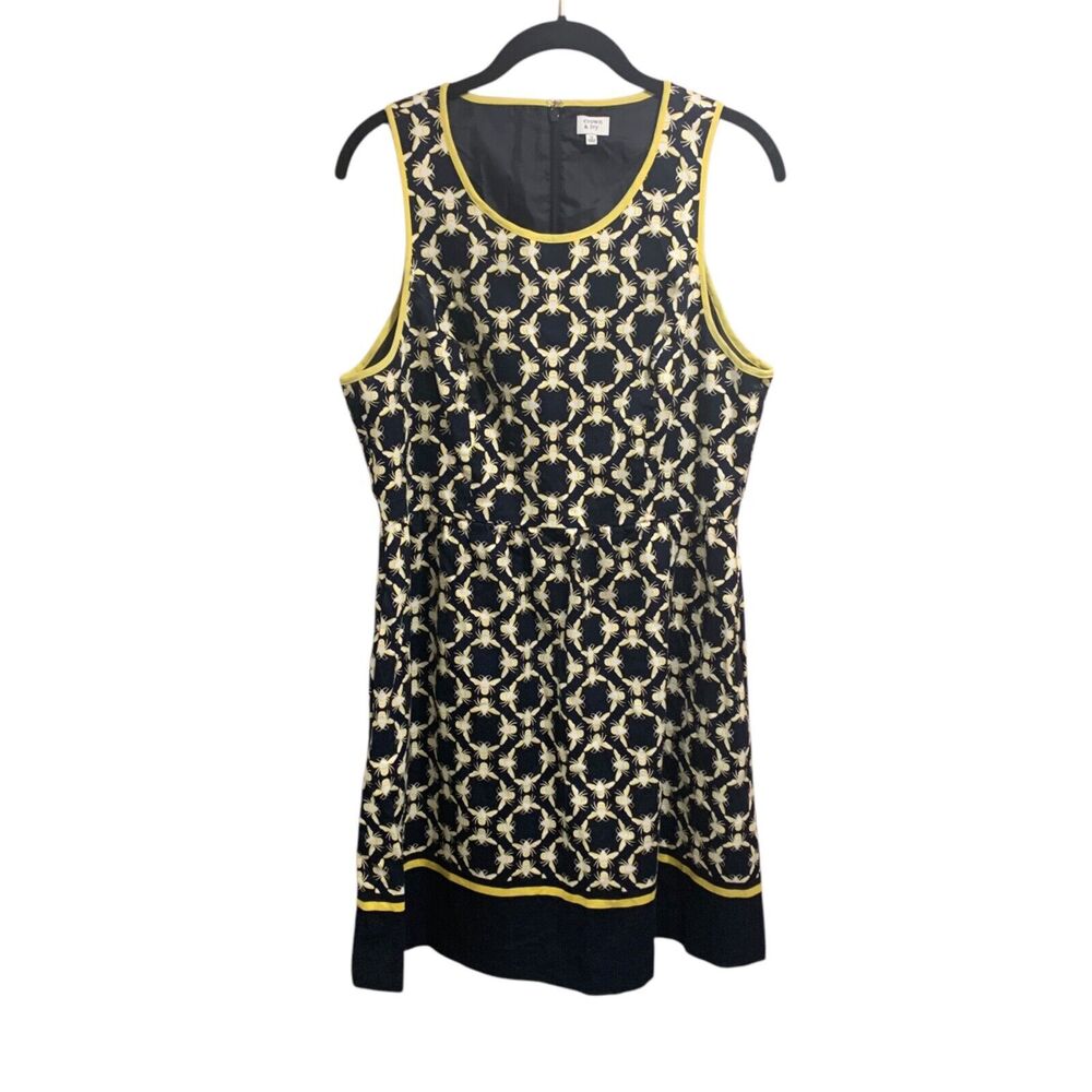 Crown and Ivy Womens Yellow Navy Blue Bee Novelty Print Dress 12 Preppy Vacation
